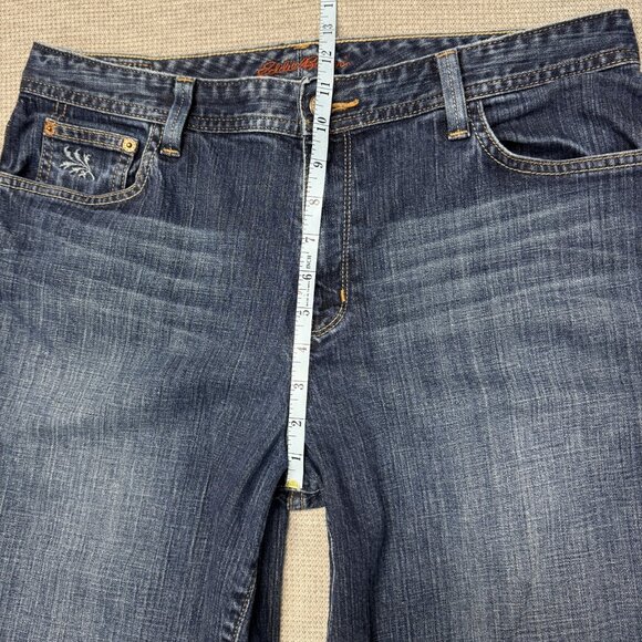 Eddie Bauer Womens Blue Denim Bootcut Jeans Embroidered Natural Fit Size 12R - Picture 11 of 15